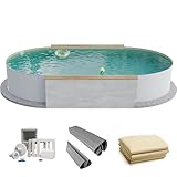 Fresh-Pool Profi Stahlwandpool Set oval, 525x320x120 cm, Stahl 0,6 mm weiß, Folie 0,8 mm Sand, Einhängebiese