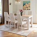 FURNITABLE Esstisch mit 6 Stühlen Esszimmergruppe, Essgruppe mit Hochlehner Kunstleder Stuhl für 6 Personen, Sitzgruppe für Küche Wohnzimmer(160cm Eiche-Weiß Tischbein Tisch+6 Weiß Stühle)