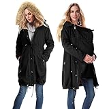 Tragejacke für Mama und Baby,Umstandsjacke mit Babyeinsatz,Umstands 3 In 1 Winter Knielanger Schwangerschaftsjacke mit Babyeinsatz Jackenerweiterung Umstandsmantel Winterjacke Schwangerschaft (S-3XL)