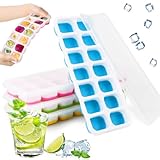 AKONE Eiswürfelform Silikon 4 Stück, Eiswürfelbehälter mit Deckel, Stapelbar Eiswürfel Form für Ice Cube, Quadratische Eiswürfelschalen, Wiederverwendbar Eiswürfelform BPA Frei