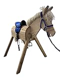 Rülke Holzspielzeug Gartenpferd Tom - Set in Blau inkl. Sattel, Halfter, Führleine | Holzpferd für draußen |125x 135x 100 cm (LxHxB) | Bis 100 kg | ab 3 Jahren | Handgefertigt in Deutschland