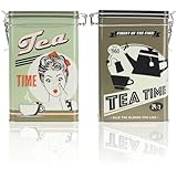 com-four® 2X Vorratsdose aus Metall - Teedose mit verschließbarem Deckel - Metallbehälter im Retro-Design für Lebensmittel - Aufbewahrungsbox [Auswahl variiert] (02 Stück - bunt Tee)