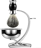 GRUTTI 3-in-1-Rasierset für Männer,Rasierhobel Ständer + Rasierpinsel aus Dachshaarimitat + Rasierschale, Rasiererhalter kompatibel,Griff aus Acryl und Metall, Geschenk-Rasierset für Männer