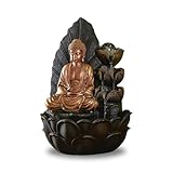 ZEN'LIGHT, Zimmerbrunnen Buddha Hartha, Dekoration Zen und Feng Shui, originelles Geschenk Buddha, LED-Beleuchtung Mehrfarbig, leise Pumpe, L 27 x B 27 x H 40 cm