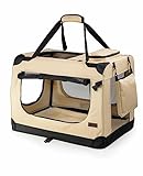 lionto Hundetransportbox faltbar für Reise & Auto, 60x42x44 cm, stabile Transportbox mit Tragegriffen & Decke für Katzen & Hunde bis 12 kg, robuste Hundebox aus Stoff für klein & groß, beige
