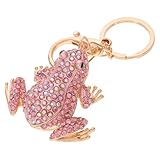 SOLUSTRE Frosch Schlüsselanhänger mit Strass Pink Zinklegierung Funkelnder Schmuckanhänger für Auto Tasche und Rucksack