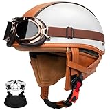 SYEBVTQ Vintage Deutsche Motorrad Halbhelme Halbschalenhelm ECE-Zertifizierung Motorradhelm für Herren Chopper Helm mit Sonnenbrille Jethelm Retro, Scooter Helm, Cruiser Moped Offenem Helm