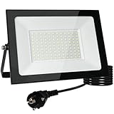 Meision Strahler Außen 100W, Scheinwerfer Mit Stecker, Superhell Aluminium Warmweiß LED Fluter 3000K IP66 Wasserdicht, Außenstrahler Mit 3 Meter Kabel für Garage, Garten, Flur