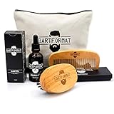 BARTFORMAT 4-teiliges Bartpflege-Set WEICHMACHER - inklusive Bart-Öl (50ml) + Bart-Bürste + Bart-Kamm + Kulturbeutel - Hochwertiges Set für die tägliche Bartpflege - Geschenk für Männer