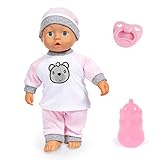 Bayer Design 93602AA Babypuppe Kiss Baby, Puppe, Kussfunktion, Geräusche, Interaktive Weichkörperpuppe, Funktionspuppe mit Schnuller und Flasche, Weiß