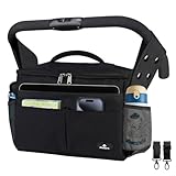 PHILORN Kinderwagen Organizer mit Isolierte Getränkehalter, Universal Kinderwagentasche, Baby Große Wickeltasche Kinderwagen, Kinder Buggy Organizer mit Reißverschlusstasche, Schultergurt, Schwarz