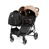 Ickle Bubba Venus Prime Doppelkinderwagen - geeignet von Geburt bis 15 kg (ca. 3 Jahre), leichter, faltbarer Zwillingskinderwagen mit Neugeborenenkokon, 2 Fußwärmern und Regenschutz (Biscuit)