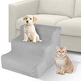 Haustiertreppe Hundetreppe 30 cm - Treppe 3 Stufen Plüsch-Bezug waschbar - Katzentreppe Hunderampe für Bett, Sofa, Couch und Auto - Bezug Grau