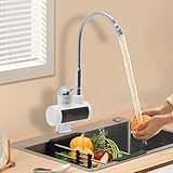 Elektrische Wasserhahn mit Durchlauferhitzer, 220V 3000W Elektrisch Warmwasserhahn Küchenarmatur 360° Edelstahl Armatur für Küche, Garten, Bad, Camping