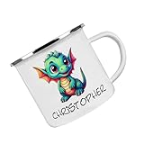 Crealuxe Emaille Tasse personalisiert - Babydrache Wunschname - Becher mit Name und Spruch, Camping Tasse, Kindertasse
