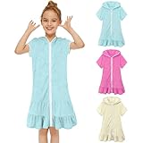 Bademantel für Mädchen und Jungen, Frottee, mit Reißverschluss, mit Kapuze, für Kinder, Pool, Strand, Bademantel, Kimono, grün, 116