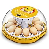 TRIOCOTTAGE Brutautomat Eier Inkubator für 12 Eier–Eierbrutmaschine mit automatischem Wenden der Eier, Temperaturkontrolle, Feuchtigkeitsregulierung, Wasserversorgung für Hühner, Wachteln und Enten.