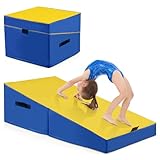 COSTWAY Schräge Gymnastikmatte, keilförmige Weichbodenmatte klappbar, 2 in 1 Turnmatte mit Tragegriff, Sportmatte Fitnessmatte Kinder für Zuhause, Gym (Gelb)