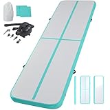 LSLIFE Aufblasbare Gymnastikmatte Tumble Track Gym Bodenmatte 3M 4M 5M 6M Air Tumbling Trainingsbahn Dick 10CM mit Elektrischer Pumpe für Gymnastik Home Kids Tumble Training/Yoga/Wasser (Grün, 3M)