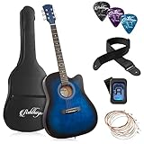 Ashthorpe 104,1 cm (41 Zoll) Anfänger Cutaway Akustikgitarre Paket (blau) Full Size Basic Starter Kit w/Gigbag, Saiten, Gurt, Stimmgerät, Plektren