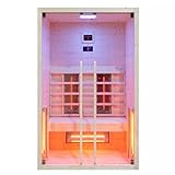 HORI Sauna | Saunakabine Kopenhagen aus massivem Holz für Zuhause mit moderner Glastür und komfortabler Komplettausstattung für entspannende Wellnessmomente | Halogenstrahler I 2 Personen