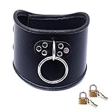 Roluck Leder Halsbänder mit Große O-Ring 2 Schloss Flirt Gothic SM Choker Abschließbar Halsfessel Sex Spielzeug