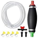 Handpumpe zum Umfüllen von Flüssigkeiten – XL Umfüllpumpe mit Vakuumfunktion, 2,5m EXTRA-LANGER kraftstoffbeständiger PVC-Schlauch inkl. Stöpsel & Durchflussregler für Benzin, Diesel, Öl & Wasser
