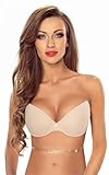 VIVISENCE Durchsichtige Träger Push-Up BH Ideal Für Rückenfreie Kleidung 1035, Beige,75A