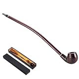 LAOYE Tabakpfeife mit langem Griff, 41cm Holzpfeife für Pfeifentabak, Holz Tabak Pfeife mit feiner Verzierung, gebogenem Harzholm, Dm. 1,9cm Bohrung & Geschenkbox