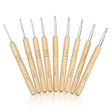 9 Stück Häkelnadel-Set Holz Häkelnadeln, Häkelnadel für Arthritische Hände, Ergonomischer Holzgriff zum Häkeln Häkelset für Anfänger (2,0-6,0 mm)