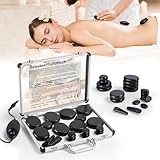 Ricyea Hot Stone Massage Set, Lavasteine für Massage, 21 Stück Basalt Massagesteine im Wärmegerät Tragbar, Einstellbare Temperatur, geeignet für Privatanwender, Spa, Massagetherapy & Entspannung