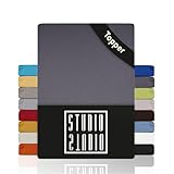 STUDIO Basic Topper Spannbettlaken 140x200cm, 100% gekämmte Baumwolle, Oeko-TEX 100, Markenqualität, Bettlaken 140x200 Topperbezug Jersey - Grau