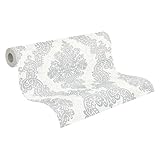 A.S. Création Pure Elegance Vliestapete mit Ornamenten 0,53 x 10,05 m – Weiß, Grau - Barocktapete Made in Germany - 397655