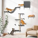 Myiosus Kletterwand Katzen, 10-teilig Katzen Kletterwand Set, Stabiles Kratzbaum Wand, Plüsch-Wandkratzbaum, Katzenmöbel mit Katzenhaus, Katzenbrücke, Kratzbaum mit Hängeball, Bequem Katzenliege