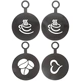 NOLITOY Edelstahl Kaffeeschablonen 4 Stück Wiederverwendbare Cappuccino Latte Art Vorlagen Praktische Kakaostreuer Schablonen für Kaffee Kuchen Selbstgemacht Dekoration Spülmaschinenfest