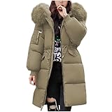 Wintermantel Damen Winterjacke Lang Puffer Jacke Warm Gefüttert Winterparka Winter Mantel Parka Steppmantel Reißverschluss Daunenmantel mit Kapuze Und Verdicktem Baumwollmantel
