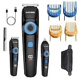 BarberBoss 3-in-1 Bartschneider, Haarschneidemaschine & Nasentrimmer für Männer, wasserdichtes Pflegeset mit Präzisionsklingen, verstellbare Trimmlängen, USB wiederaufladbar, LED-Display, Reiseetui