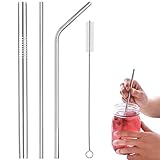 WOLMIK 304 Edelstahl Strohhalme Wiederverwendbar, 3 Metall Trinkhalme Im Set, Mit Reinigungsbürsten, Umweltfreundlich, Ungiftig, Waschbar, Ideal Für Smoothie, Milchshake