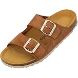 Palado Damen Sandalen Korfu Suede Premium Leather - Echtleder Sandalen - Pantoletten in eleganten Farben - Made in Spain Braun UK4,5 - EU37