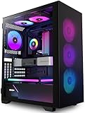 KEDIERS PC-Gehäuse, vorinstalliert 6*PWM ARGB-Gehäuselüfter, ATX Mid Tower, Gaming-Gehäuse mit Öffnung aus gehärtetem Glas, Seitenteiltür, Netz-Computergehäuse, schwarz