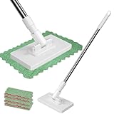 2026 Neu Wischmopp mit Druck-Klemm-System, Ohne Händewaschen, EIN Knopf zum Wechseln, Automatisches Klemmtuch, Bodenwischer mit 4 Stück wiederverwendbaren Mikrofasertüchern (B)