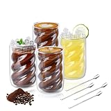 4er Set Latte Macchiato Gläser, Espressotassen mit Löffeln, 350ml Spiralförmig Doppelwandige Kaffeegläser, cappuccino gläser, Kaffeegläser, Tasse kaffee, iced coffee glas, Alltag, Partys, Festival