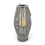 XXL Bambus Laterne Shabby grau mit Kerzenglas - 50 x 24 cm - Holz Windlicht mit Jute Seil zum Hängen - Garten Deko Kerzenhalter Gartenlaterne Leuchte zum Hängen für Balkon Terrasse Innen Außen