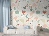 Regenbogen Blumen Tapete, Anlage Fototapete, Karikatur Wandpapier, Vliestapete Selbstklebende Wand Deko, Motivtapeten Schlafzimmer Wohnzimmer, Abziehen & Aufkleben, 100x70 cm - S-659
