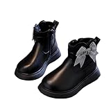 NSICBMNO Mädchen Stiefeletten, Fleece-gefüttert, Winterstiefel, Fliege, Prinzessinnenschuhe, Kampf, Cowgirl-Stiefel, Kunstleder, lange Stiefel, Reiten, Kindertanzen, 3–11 Jahre, A Schwarz, 32 EU