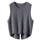 Damen Merinowolle Weste Loose O-Neck Sweater Vest Twisted Knit Vest, grau, M