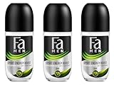 Fa Men Deo Roll-on Sport Energy Boost (3x 50 ml), Anti-Transpirant mit bis zu 72 h Schutz vor Schweiß & Körpergeruch, Deo mit dem aktivierenden Duft von Ingwer & Zitrone