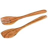 Fackelmann Salatbesteck 30 cm OLIVE, Salatbesteck aus Holz spülmaschinenfest, Salatgabel und Salatlöffel, Design- Salatbesteck aus Oliven-Holz, robust und mit unverkennbarer Maserung (Farbe: Braun), Menge: 1 Stück