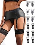 ohyeahlady Leder Strapsgürtel Damen Breit PU-Leder Strapshalter Wetlook Dessous Frau mit 6 Halter Strapse Curvy Sexy Unterwäsche Strumpfhalter Große Größen Schwarz,M