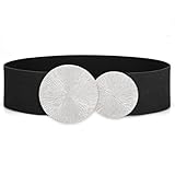 Waist Wow Damen Breiter Gürtel für Kleid Elastischer Taillengürtel Schwarz Mode Hüftgürtel für Damen mit Goldene Schnalle, Schwarz(silberne schnalle), M